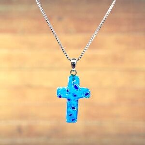 Indio Jewelry Millefiori Glass Cross Pendant Necklace Silver Box Chain # 233